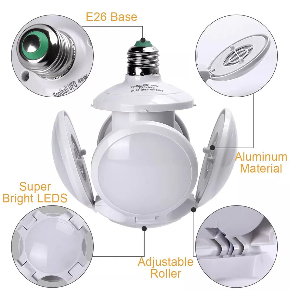 LED Folding Light Bulb Deformable Football Bulb Garage 6500K