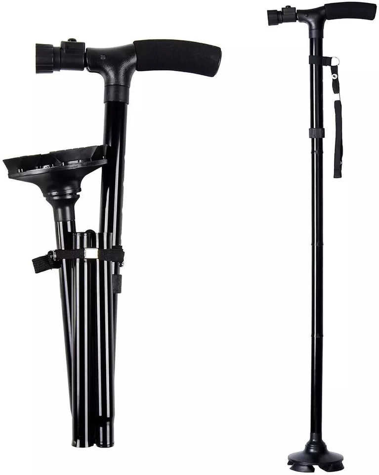 LED Walking Stick Cane Safety All Terrain Pivoting Base Folding Travel Arthritis