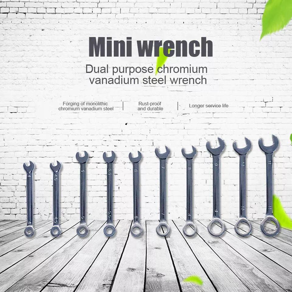 10PC Miniature Mini Combination Ring Open Wrench Spanner Set Metric 4-11MM