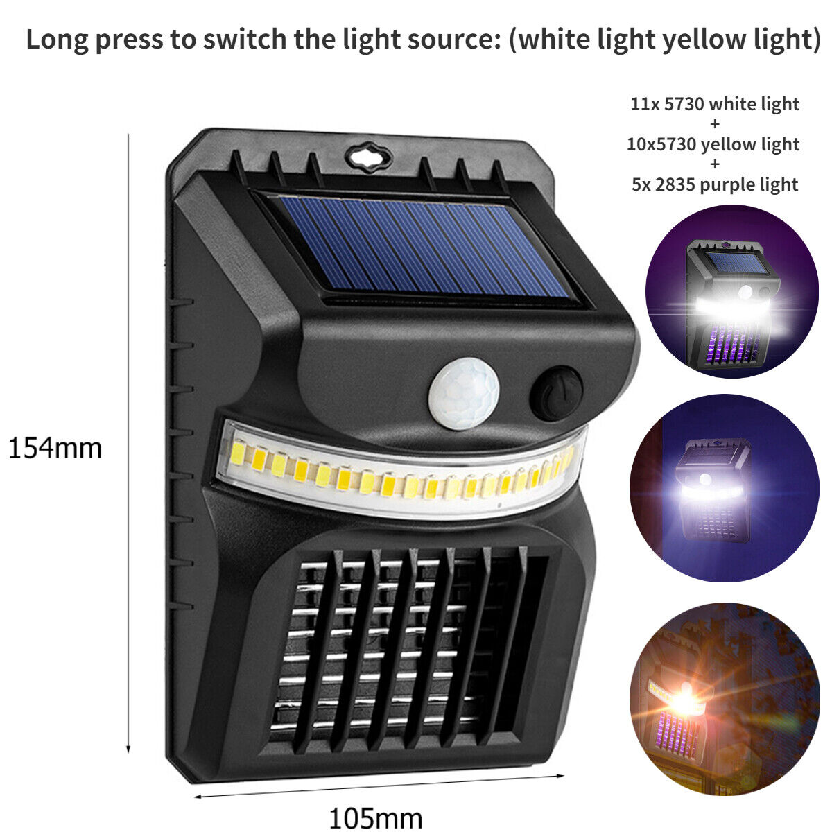 2-in-1 Solar Mosquito Killer Lamp PIR Motion Sensor Wall Light Garden Lawn