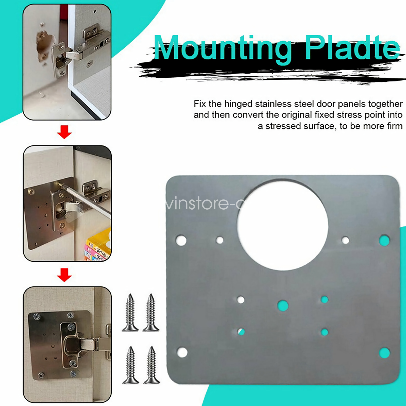 2 Sets Hinge Repair Plate Rust Resistant Steel Furniture Cupboard Repair Mount Tool