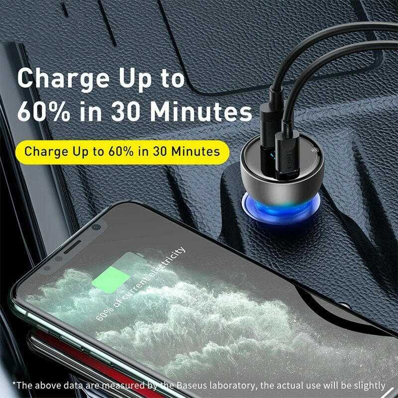 36W Dual Port Car Charger PD QC3.0 FAST Charge USB Type C Cigarette Lighter Adapter