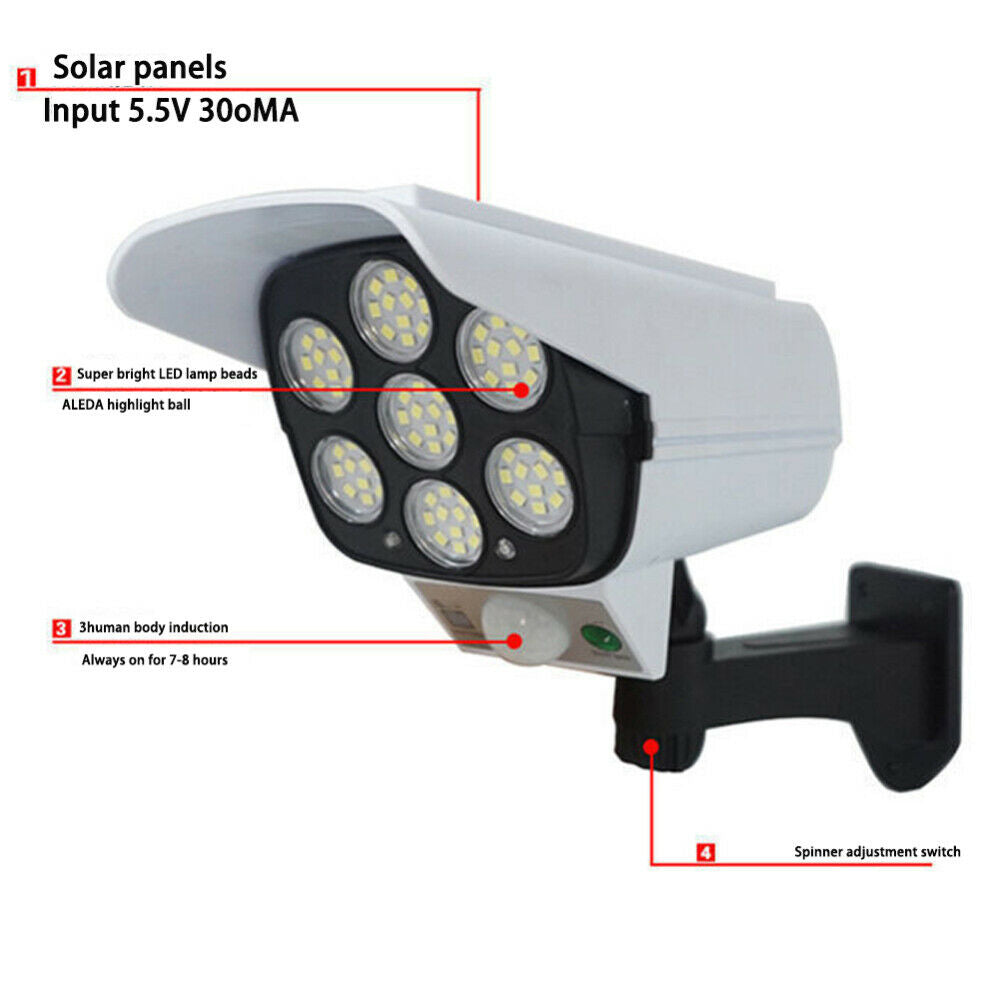 Solar Powered 77 LED Outdoor Sensor Light Fake Security Camera