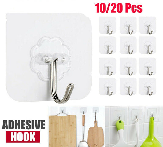 10pc/20pc Clear Seamless Adhesive Hook Strong Stick Wall Hook Load Kitchen Hanger