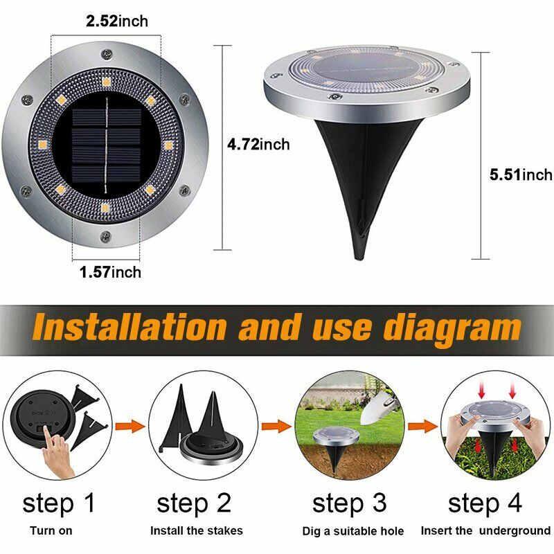 Solar Power 8LED Lights Floor Decking Outdoor Garden Lawn Path Lamp