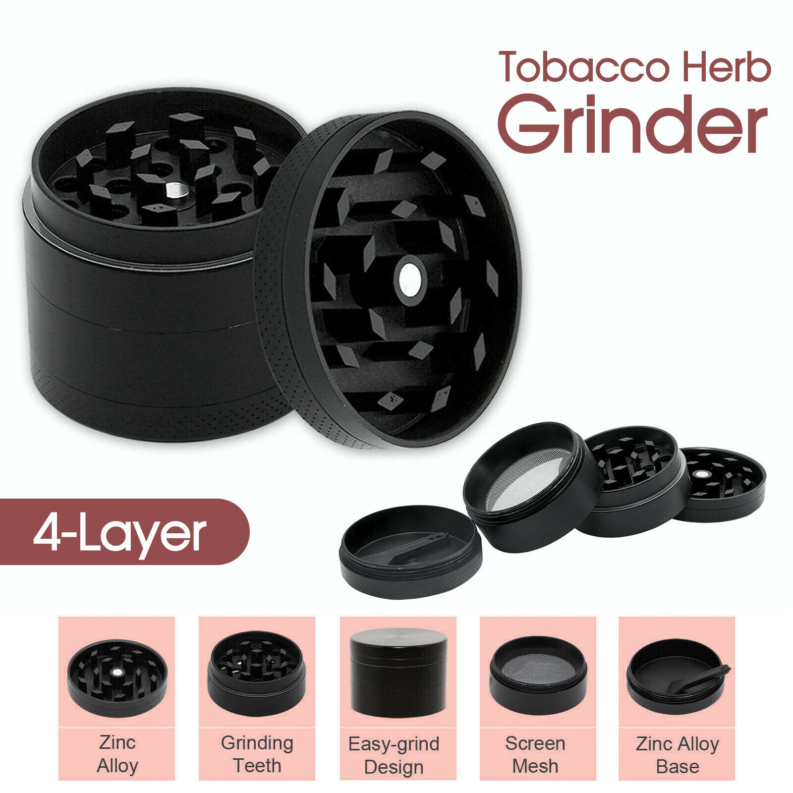 4-Layer Zinc Alloy Tobacco Herb Grinder