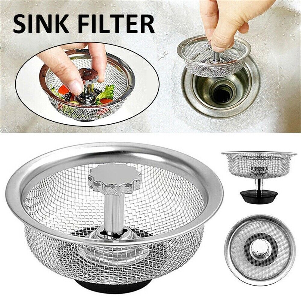 2x  Kitchen Waste Sink Strainer Stainless Steel Waste Plug Filter Drain Stopper