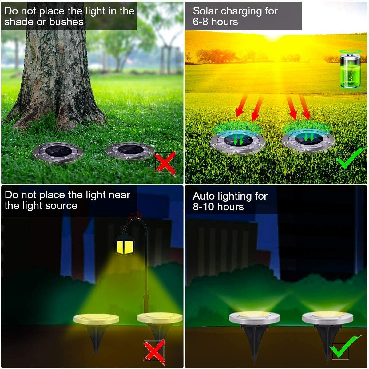 Solar Power 8LED Lights Floor Decking Outdoor Garden Lawn Path Lamp