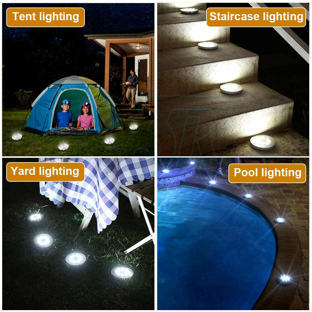 Solar Power 8LED Lights Floor Decking Outdoor Garden Lawn Path Lamp