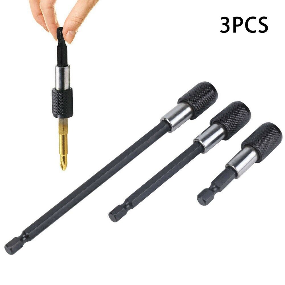 3pcs Hex Self Locking Extension Extender 60 100 & 150mm Magnetic Shaft Drill Bit