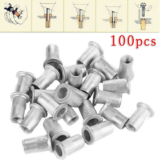 100pc M4 - M8 Aluminium Flat Threaded Thread Blind Rivet Nut Crimping For Bolt