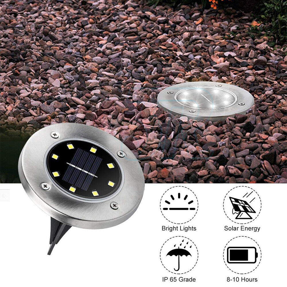 Solar Power 8LED Lights Floor Decking Outdoor Garden Lawn Path Lamp