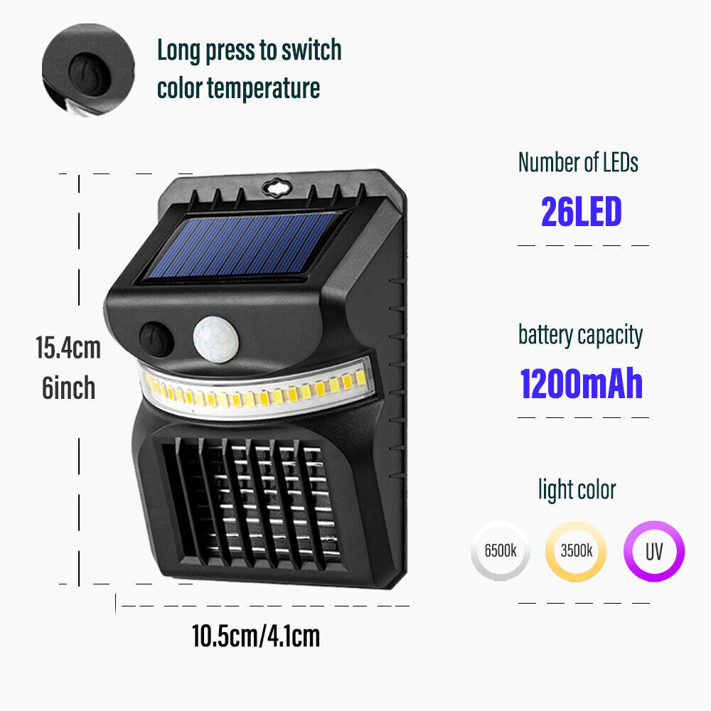 2-in-1 Solar Mosquito Killer Lamp PIR Motion Sensor Wall Light Garden Lawn