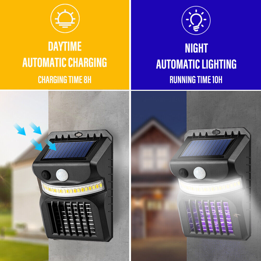 2-in-1 Solar Mosquito Killer Lamp PIR Motion Sensor Wall Light Garden Lawn