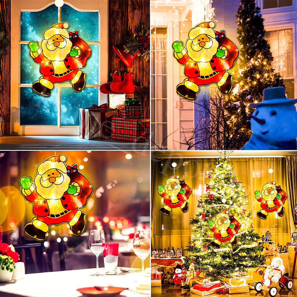 Santa Claus Christmas Window Hanging Lights Xmas Atmosphere Scene Festive Deco