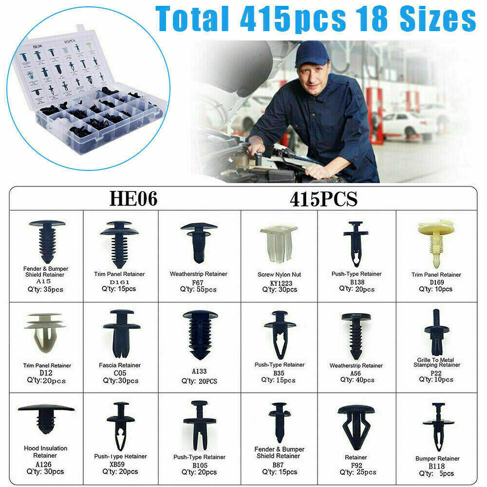 415Pcs Car Plastic Fasteners Trim Clip Rivets