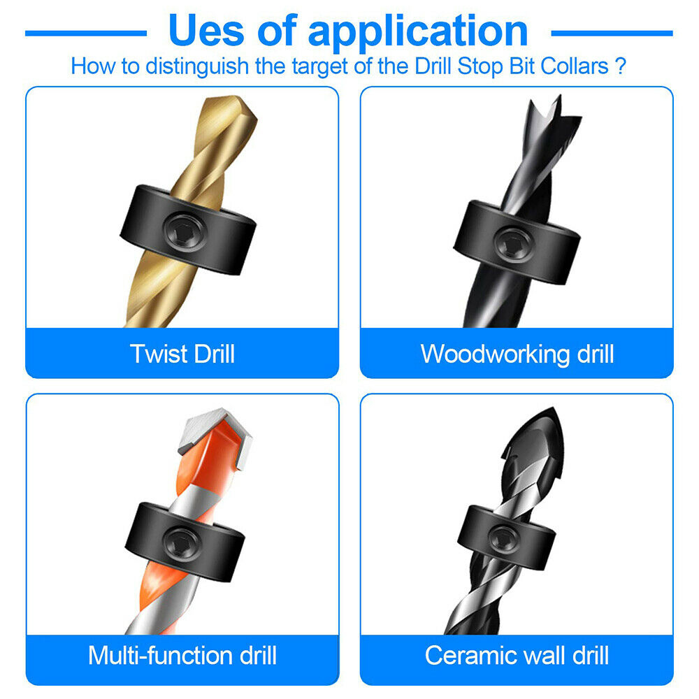 9PCS Drill Bits Depth Stop Ring Positioner Collars Locator Tool+Wrench