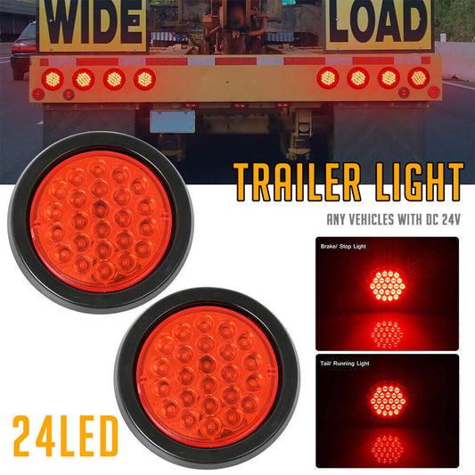 CLEARANCE- 2PCS 24V Round LED Tail Lights Stop Indicator Reverse Lamps Trailer Car Truck Light