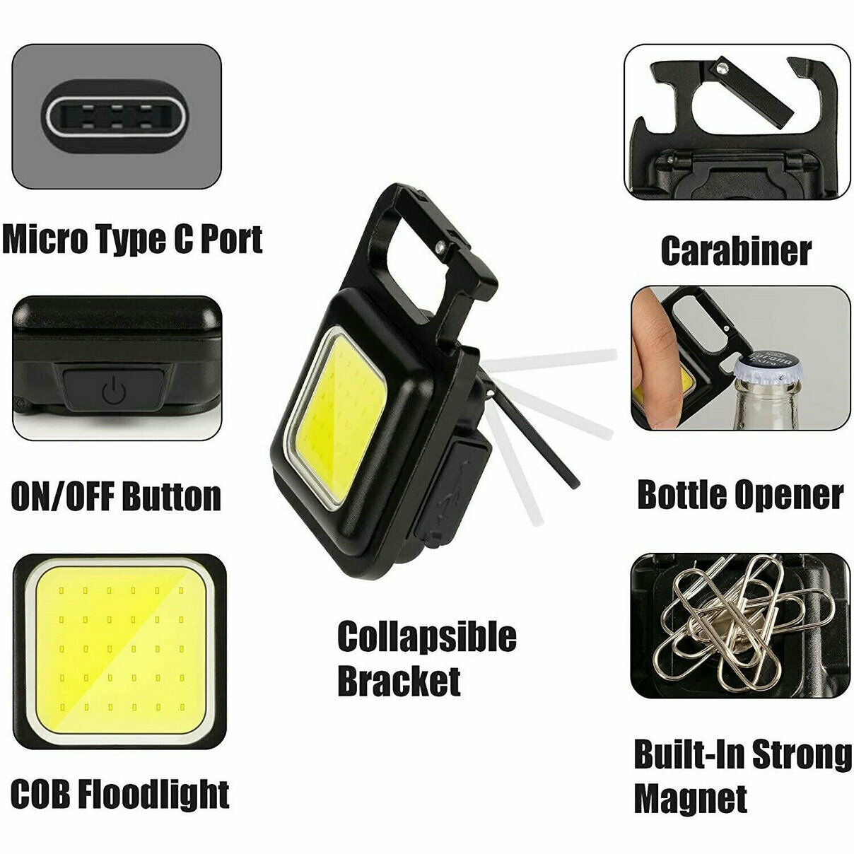 800 Lumens Mini COB Flashlights Bright Rechargeable Keychain Small Flashlight