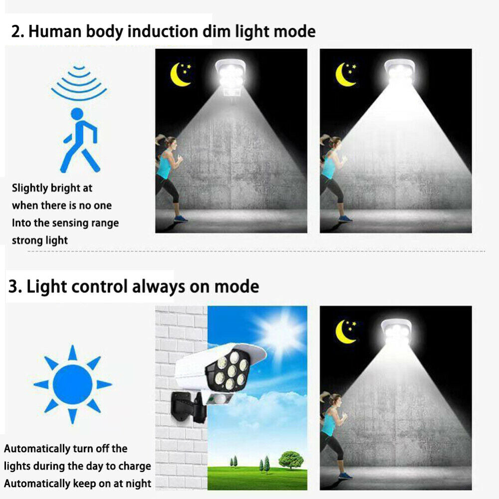 Solar Powered 77 LED Outdoor Sensor Light Fake Security Camera