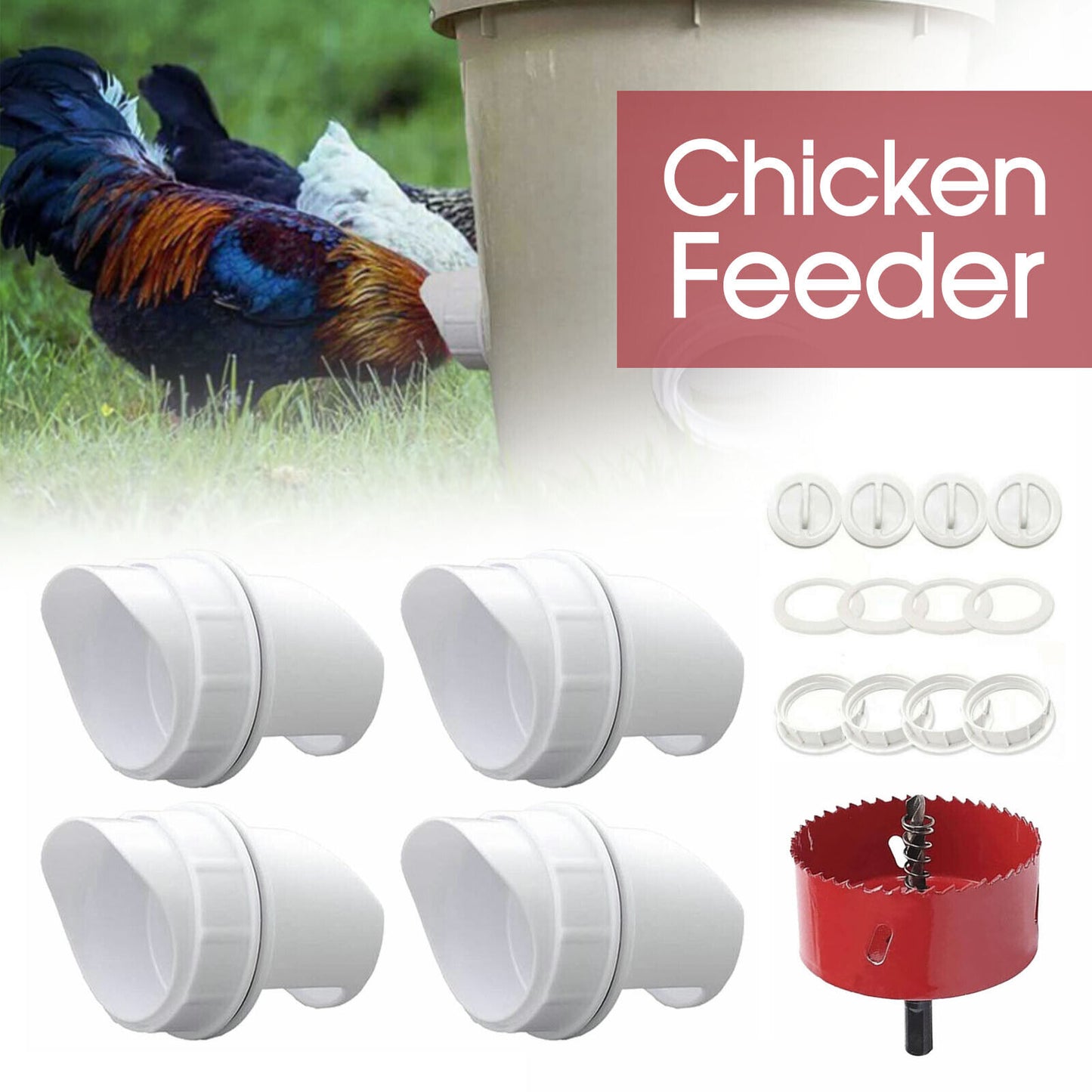 CLEARANCE- Chicken Feeder Poultry Pro Feeder DIY Port PVC Gravity Fed Chicken Feeder